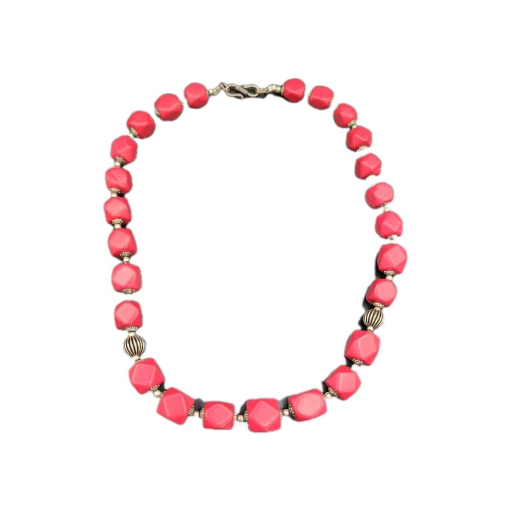 Vintage Bold Red Dyed Howlite Silver Statement Necklace Nepalese Bohemian Big